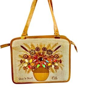 Vintage 60's Enid CollinsTexas Stix n' Stuff Orange Floral Shoulder Handbag